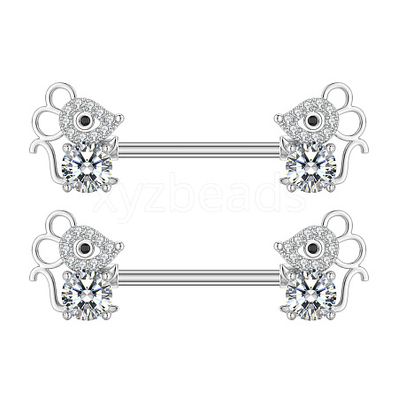 304 Stainless Steel Clear Cubic Zirconia Nipple Barbells WG1DC98-07-1