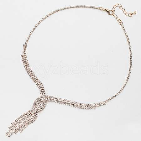Alloy Full Crystal Rhinestone Twisted Tassel Necklaces for Women FS-WG90C07-01-1