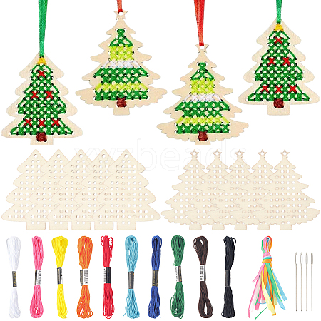 1 Bag Christmas Theme Wood Cross Stitch Kits WOOD-SC0002-23B-1
