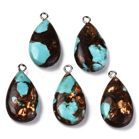 Assembled Natural Bronzite and Synthetic Turquoise Pendants G-N330-014-A01-1