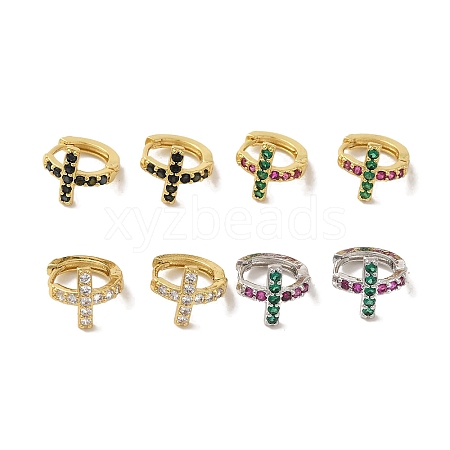 Cross Brass Stud Earrings EJEW-R162-02G-1