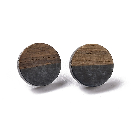 Resin & Walnut Wood Flat Round Stud Earrings with 304 Stainless Steel Pin for Women EJEW-N017-010A-01-1