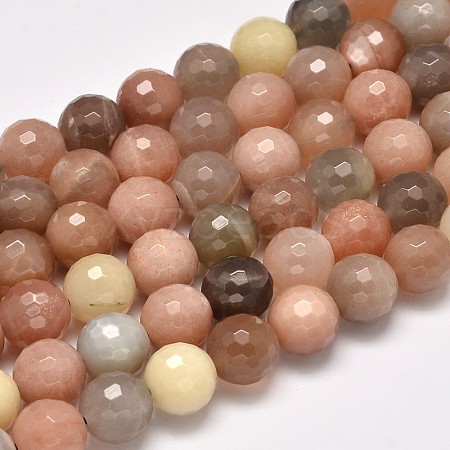 Grade AA Natural Multi-Moonstone & Sunstone Faceted Round Beads Strands G-M296-07-8mm-1