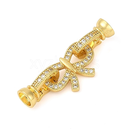 Brass Micro Pave Clear Cubic Zirconia Fold Over Clasps KK-H202-21G-1