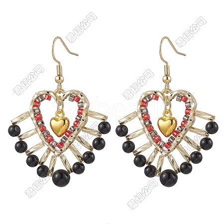 Heart Glass Seed Beads Dangle Earrings EJEW-FS00073-1