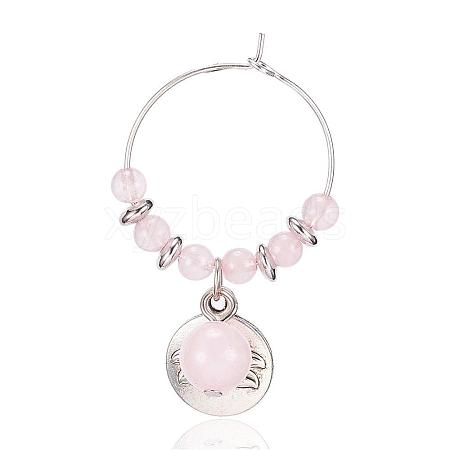 Natural Rose Quartz Wine Glass Charms AJEW-JO00154-01-1