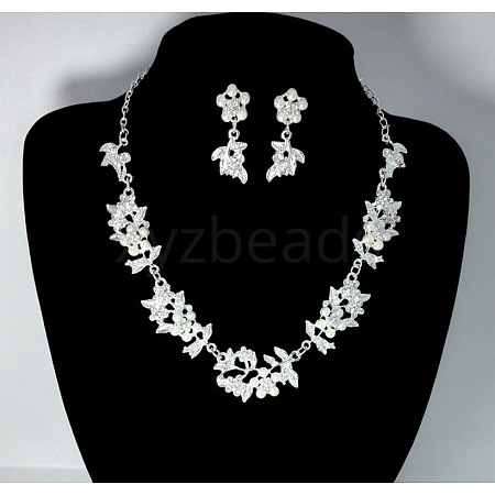 Alloy Crystal Rhinestone Link Necklaces & Stud Dangle Earrings Sets FS-WG2A178-01-1