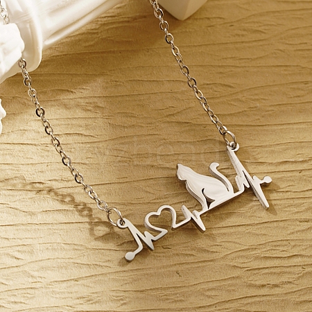 Stylish Stainless Steel Hollow Heart Cat Pendant Necklace for Daily Wear EX3279-2-1