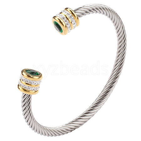 May Twisted Stainless Steel Rhinestone Open Cuff Bangles VG2033-5-1