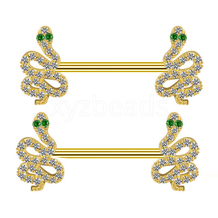 Brass Micro Pave Clear Cubic Zirconia Snake Nipple Barbells WG21F93-06-1