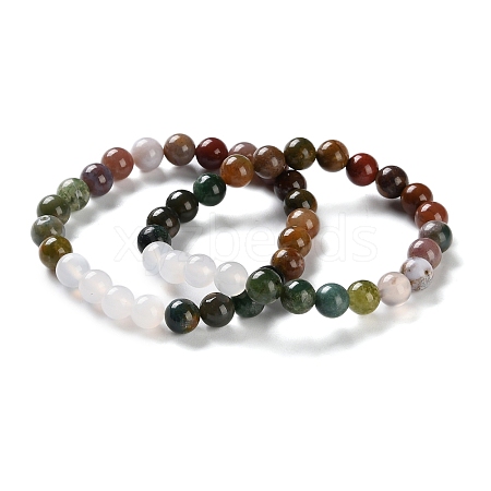 Natural Grey Agate and Indian Agate Baeds Stretch Bracelets for Women Men BJEW-C081-01-1