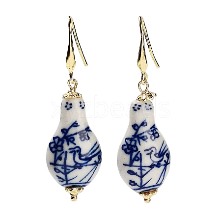 Gourd Porcelain Dangle Earrings EJEW-G398-04-1