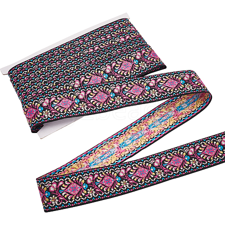 10 Yards Ethnic Style Polyester Jacquard Flower Ribbons SRIB-WH0011-195-1