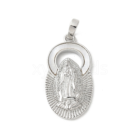 Brass Pave Natural White Shell Religion Pendants KK-S522-23P-D-1