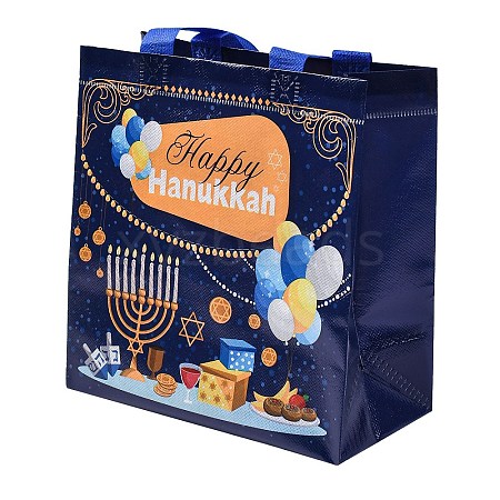 Hanukkah Theme Non-Woven Reusable Folding Gift Bags with Handle ABAG-NH0001-01B-1