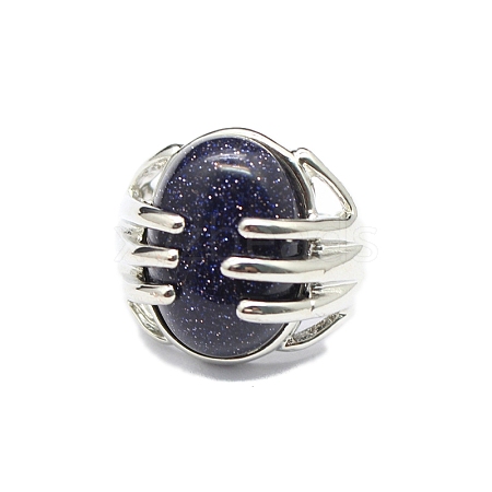 Oval Synthetic Blue Goldstone Adjustable Rings PW-WG2A004-02-1