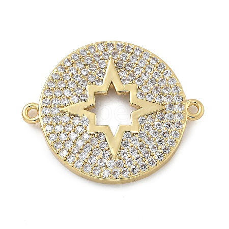 Rack Plating Brass Micro Pave Clear Cubic Zirconia Flat Round with Hollow Star Connector Charms KK-A234-082G-1