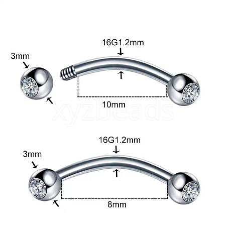 303 Stainless Steel Crystal Rhinestone Eyebrow Curved Barbell Rings WGF7452-04-1