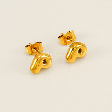 Chunk Letter 304 Stainless Steel Stud Earrings for Women LS-EJEW-G386-01P-G-1