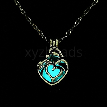 Luminous Alloy Locket Heart Pendant Necklaces NJEW-F284-07A-1