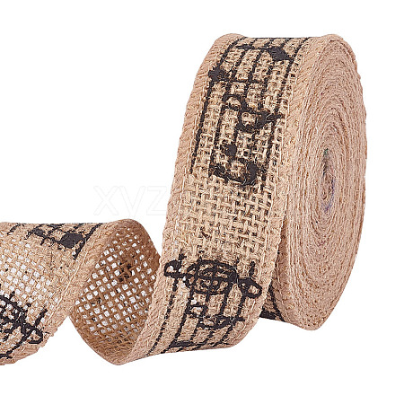 Musical Note Print Burlap Ribbons OCOR-WH0091-27-1