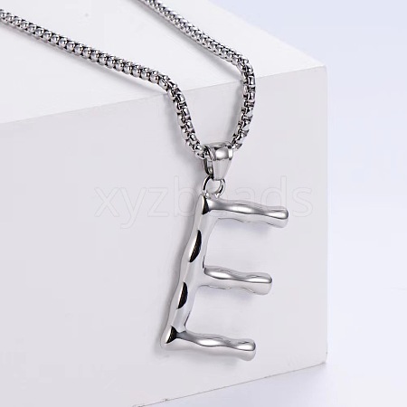 3Pcs Stainless Steel Textured Letter Pendant Box Chain Necklaces LW4134-31-1