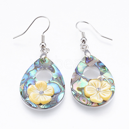 Abalone Shell/Paua Shell Dangle Earrings EJEW-P148-10-01-1