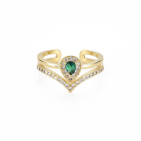 Green Cubic Zirconia Crown Cuff Ring RJEW-S045-134-1
