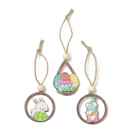 3Pcs Easter Theme Printed Wood Pendant Decorations HJEW-JM02917-1