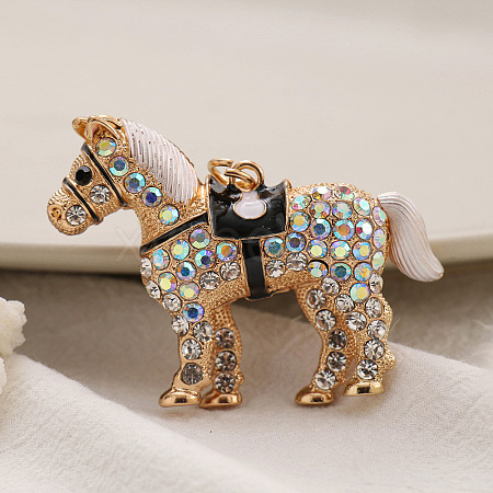 Cartoon Alloy Rhinestone Horse Pendant Keychain PW23062660618-1