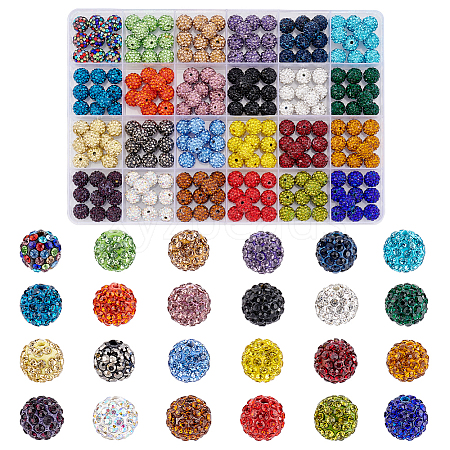   240Pcs 24 Colors Pave Disco Ball Beads RB-PH0001-32-1