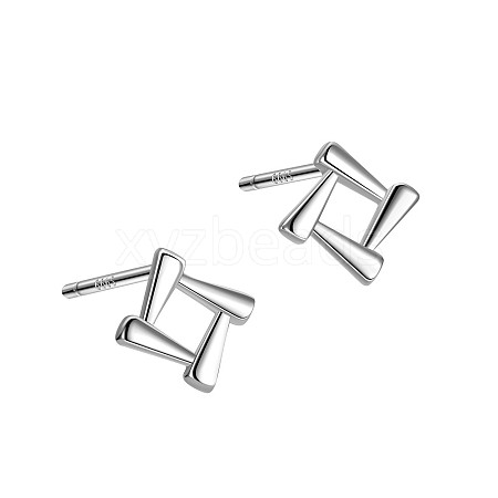 Anti-Tarnish Rhodium Plated Square 999 Fine Silver Stud Earrings for Women EJEW-S215-13P-1