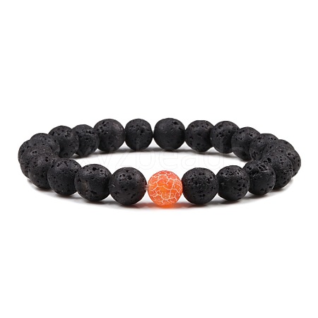 Simple Natural Lava Rock Round Beaded Stretch Bracelets CD8108-4-1