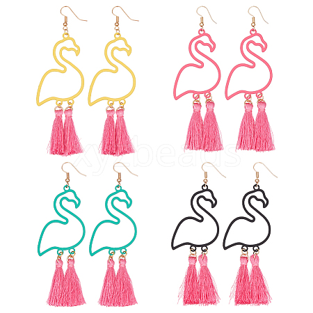 ANATTASOUL 3 Pairs 3 Colors Alloy Flamingo Chandelier Earrings EJEW-AN0004-43-1