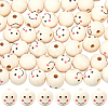 60Pcs Printed Natural Wood European Beads WOOD-GF0002-19B-1