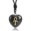 Natural Obsidian Heart Engraved AnKh Cross Pendant Personalized DIY Necklaces SC1205-5-1