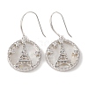 925 Sterling Silver Flat Round with Eiffel Tower Dangle Earrings EJEW-C115-12P-1