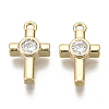 Brass Micro Pave Cubic Zirconia Tiny Cross Charms KK-R136-049-NF-1