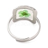 Pale Green Square Epoxy Resin with Dry Flower Adjustable Rings RJEW-G304-03P-02-3