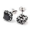 Square 316 Surgical Stainless Steel Pave Cubic Zirconia Stud Earrings for Women Men EJEW-Z050-06A-AS-2