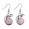 Natural Rose Quartz Chameleon Dangle Earrings with Crystal Rhinestone EJEW-A092-10P-18-2