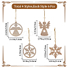 Gorgecraft 2 Sets 2 Style Christmas Theme Wood Pendants Decoration HJEW-GF0001-39C-2