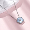 304 Stainless Steel Pave Natural Cornflower Blue Shell Flower Pendant Necklaces for Women NJEW-U032-16P-02-1