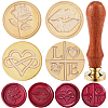 CRASPIRE 4Pcs 4 Styles Valentine's Day Theme Golden Tone Brass Wax Seal Stamp Head AJEW-CP0007-49A-05-1