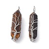 Natural Tiger Eye Copper Wire Wrapped Pointed Pendants G-F733-05A-3