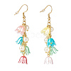 Plastic Flower with Brass Chains Long Dangle Earrings EJEW-JE04942-1