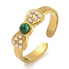 Bowknot Synthetic Malachite & ABS Plastic Imitation Pearl Finger Rings RJEW-U015-04G-1