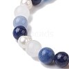 Natural White Jade & Lapis Lazuli & Pearl Round Beaded Stretch Bracelets for Women BJEW-JB11041-02-3