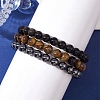 3Pcs 3 Styles Natural & Synthetic Mixed Gemstone Round Beaded Stretch Bracelets Set BJEW-JB10139-05-3