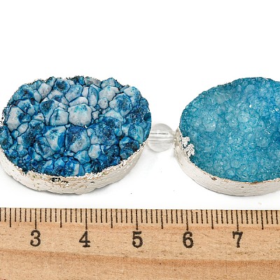 Silver Plated Dyed Oval Natural Drusy Quartz Crystal Beads Strands G-F144-01-S-1